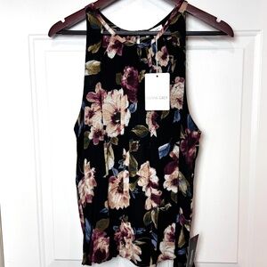 NWT Ladies Olivia Grey Floral Tank Sleeveless Top Keyhole EUC Size Large